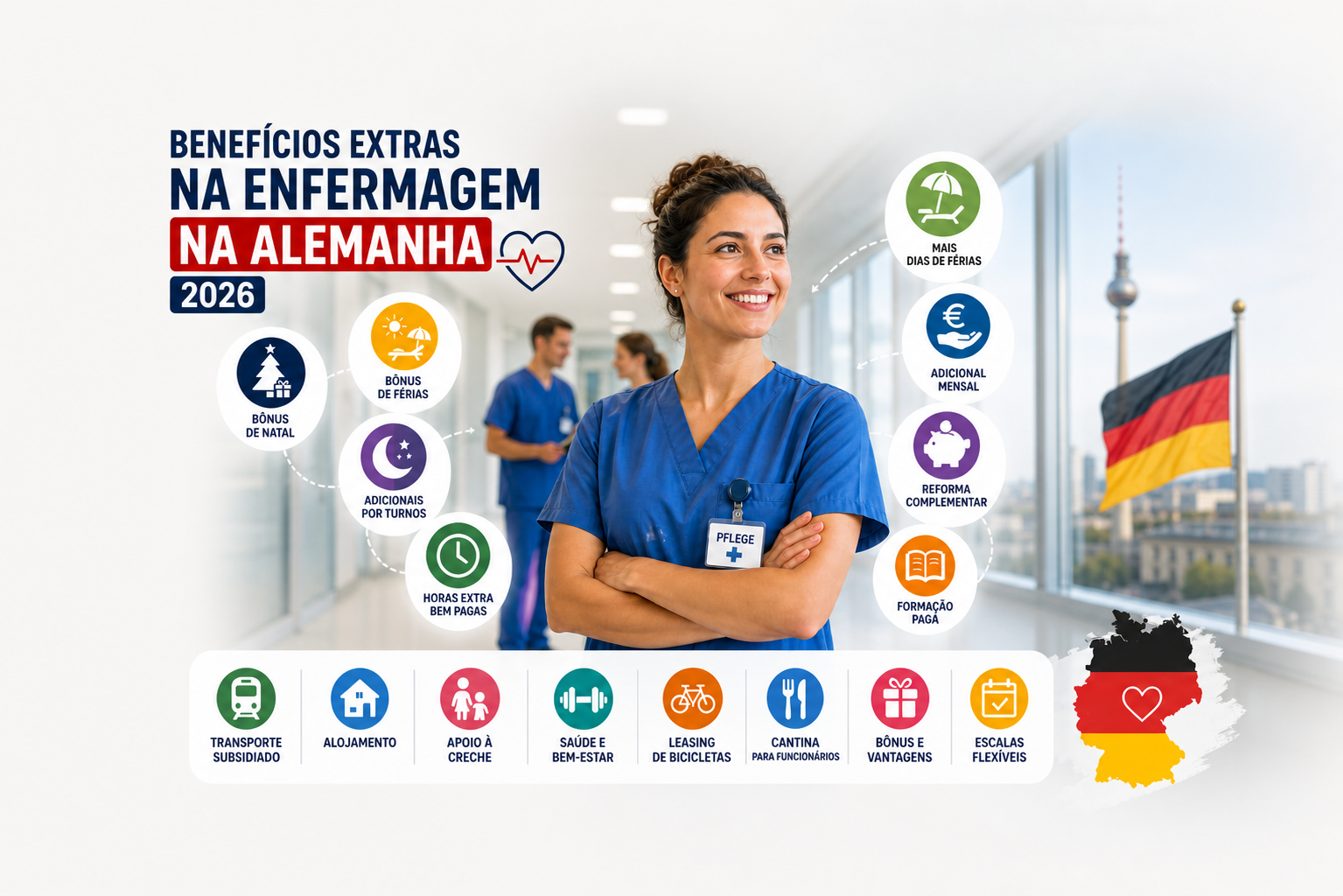 Benefícios extras na enfermagem na Alemanha em 2026: férias, bônus, horas extra e muito mais